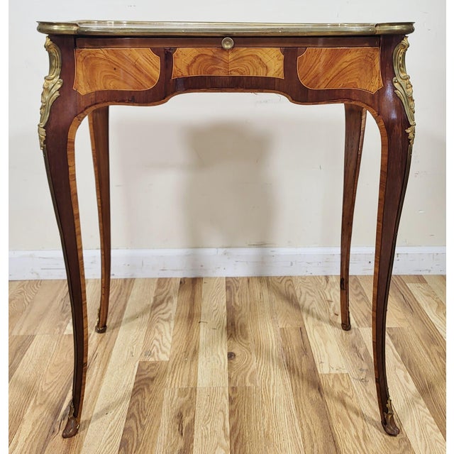 Antique French Louis XV Inlaid & Bronze Mounted Diminutive Writing Lady's Desk For Sale - Image 9 of 18