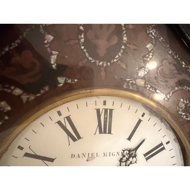Wood 19th Century French Cartel Wall Clock, Mother-of-Pearl Inlay, Raison & Thomas Movement For Sale - Image 7 of 16