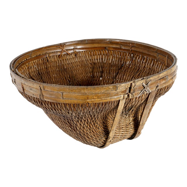 Large Vintage Chinese Handwoven Water Basket For Sale