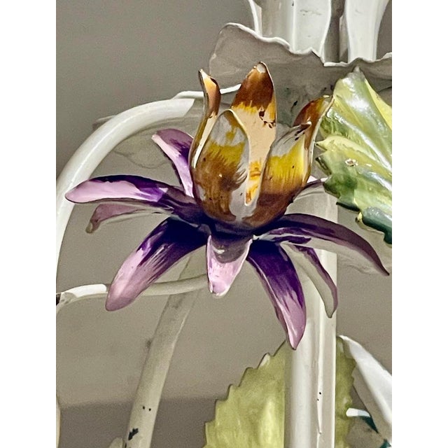 Hollywood Regency Italian Floral Chandelier in Hand Paint Metal, 1960s For Sale - Image 3 of 12