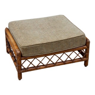Vintage Palm Beach Chic Boho Rattan Ottoman For Sale