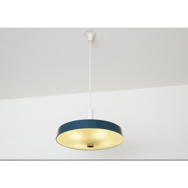 Large Mid-Century Pendant Lamp in Painted Metal and Etched Opaline Glass, 1960 For Sale - Image 3 of 10