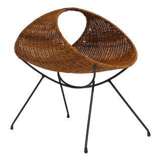 Rattan Magazine Rack with Metal Legs, 1950s For Sale