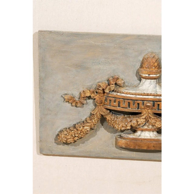 Italian 19th Century Painted Wood Wall Decorations with Carved Urns - A Pair For Sale - Image 9 of 11