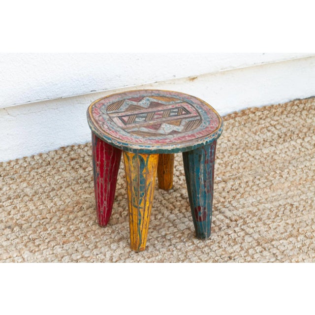 Authentic African Painted Nupe Stool For Sale - Image 4 of 7