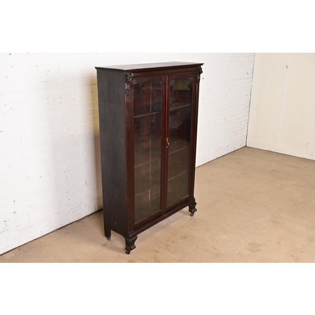 R. J. Horner & Co. R. J. Horner Style American Empire Carved Mahogany Bookcase With Lion Heads, Circa 1890s For Sale - Image 4 of 13