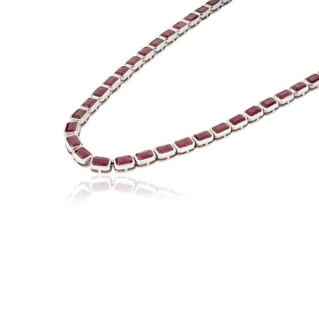 Gemstone Antique Style 40.41ct Natural Ruby Line Necklace for Women in 925 Silver For Sale - Image 7 of 12