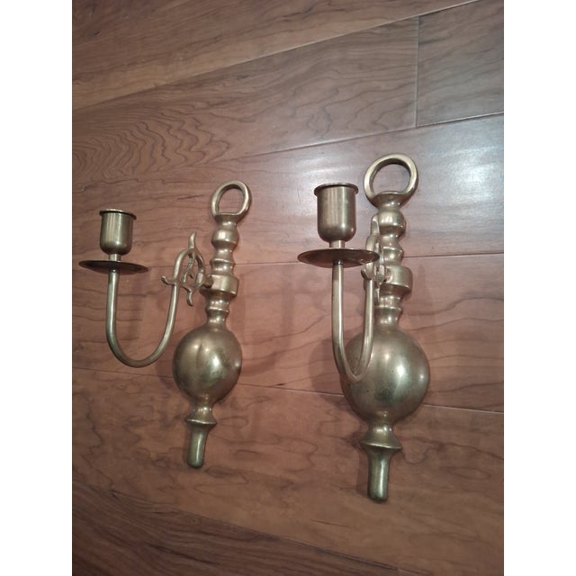Vintage Solid Brass Candle Wall Sconces- A Pair For Sale - Image 10 of 10