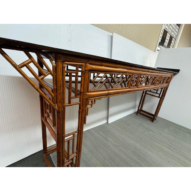 Late 20th Century Chinese Bamboo Altar Table With Black Lacquer Top, Late 20th Century For Sale - Image 5 of 13