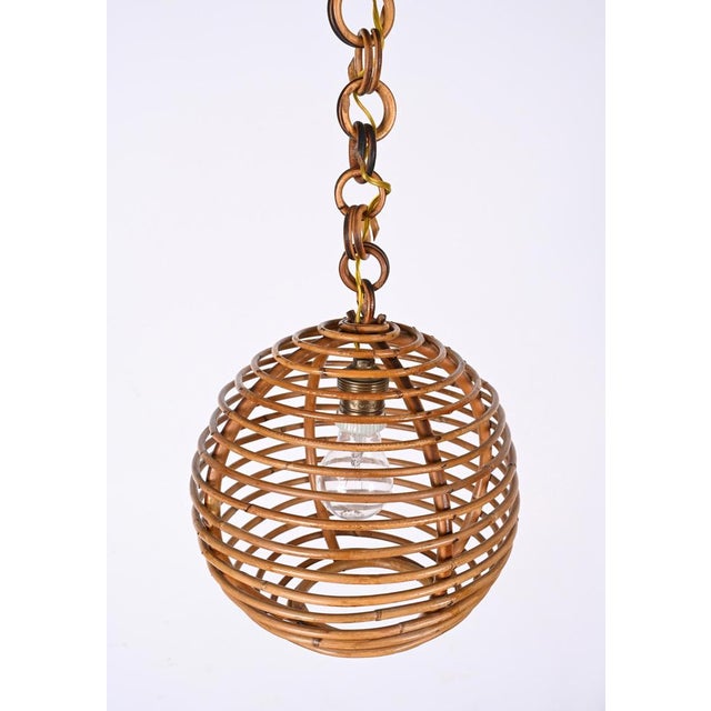 Wood Mid-Century French Riviera Bamboo and Rattan Spherical Lamp, Italy, 1960s For Sale - Image 7 of 18