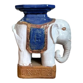 Vintage Glazed Ceramic Elephant Low Stool For Sale