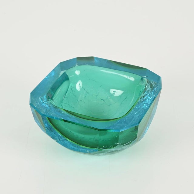 Murano Bowl in Aquamarine Frosted Sommerso Glass, 1960s For Sale - Image 11 of 16