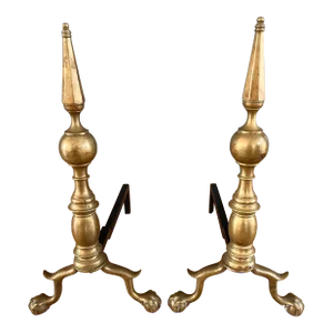 Pair of Antique Brass and Cast Iron Andirons