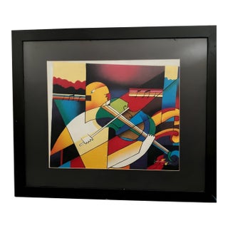 Mid-Century Modern Style Cubist Violinist Painting Signed G. Kendall For Sale