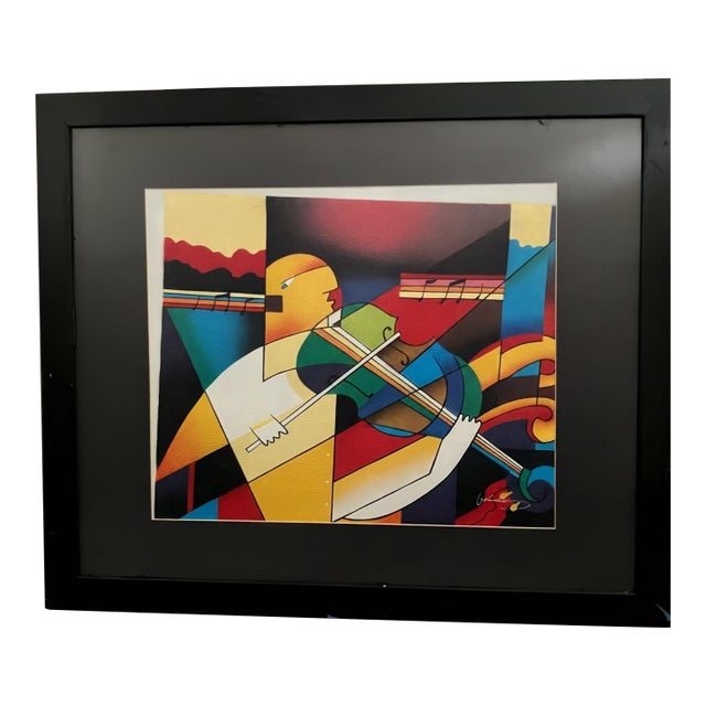 Mid-Century Modern Style Cubist Violinist Painting Signed G. Kendall For Sale