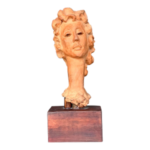 Vintage Boho Original Terracotta Bust of Woman