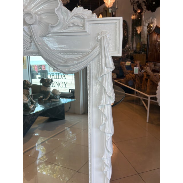White Vintage Palm Beach Shell Draped White Lacquered Wall Mirror Pair Available For Sale - Image 8 of 12
