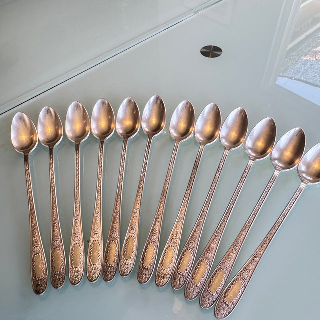 1930s Art Deco Silverplate Ice Tea Spoons (12 Pc), Mildred Pattern Pristine For Sale - Image 10 of 18