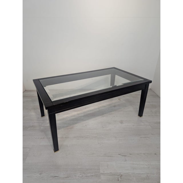 Elegant Rectangular Coffee Table: Wood and Beveled Glass, Vintage Modern Classic This stylish, rectangular coffee table...