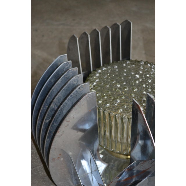 Brutalist Aluminium Ceiling Light with Handmade Textured Glass, 1980 For Sale - Image 6 of 14