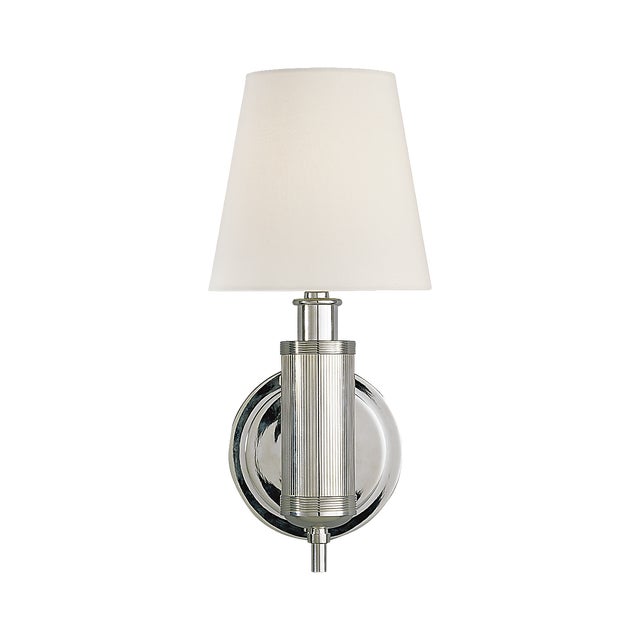 Longacre Sconce in Polished Nickel with Linen Shade Designer: Thomas O'Brien Finish: Polished Nickel Height: 14" Width: 6"...