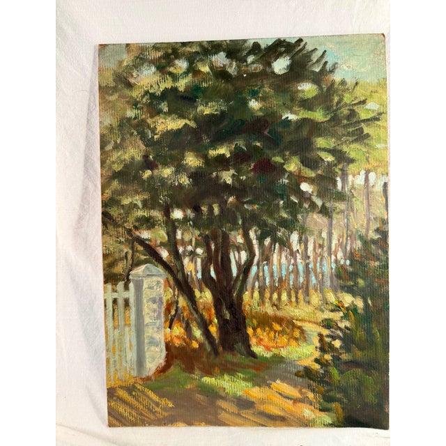 Original, Vintage, French Oil on Board Garden Landscape For Sale - Image 4 of 5