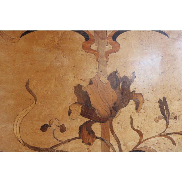 Antique Art Nouveau Bed with Inlaid Marquetry Decorative Floral Design, 1890s For Sale - Image 6 of 16