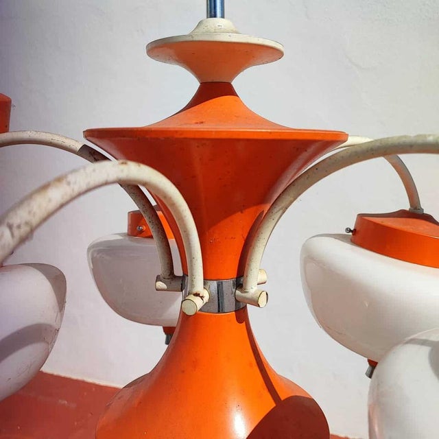 Vintage Space Age Style Opal Glass Chandelier, 1960s For Sale - Image 4 of 11