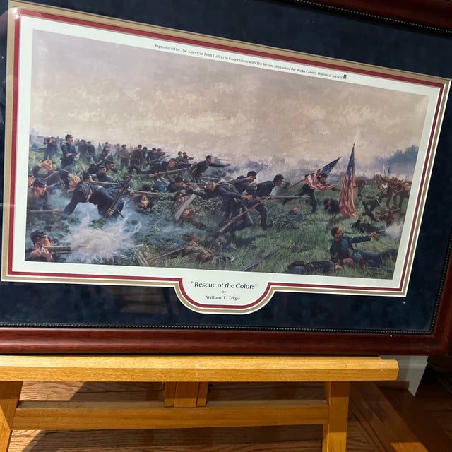 1960 Offset Print Framed Rescue of the Colors by William Trego For Sale - Image 9 of 9
