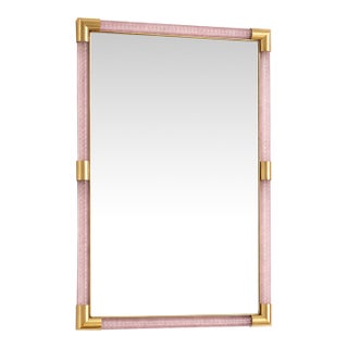 Contemporary Rectangular Pink and Gold Mirror With “Torchon” Murano Glass For Sale