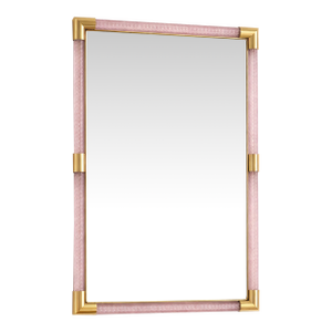 Contemporary Rectangular Pink and Gold Mirror With “Torchon” Murano Glass