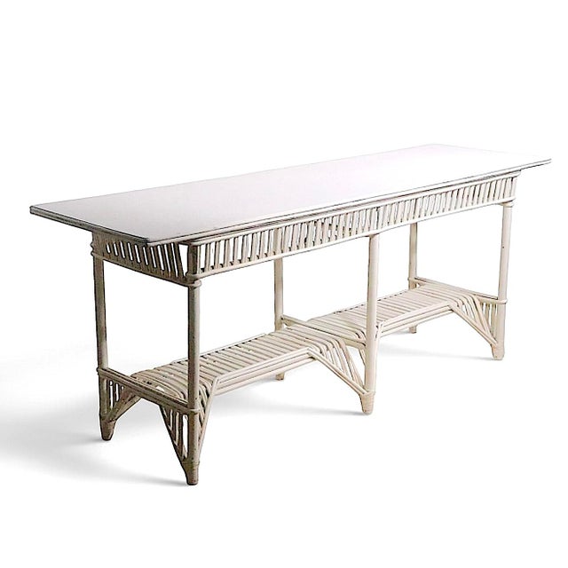 Early 20th Century Early 20th Century Large Stick Wicker Console Table in White Paint Finish For Sale - Image 5 of 18