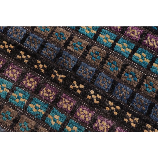 1990s Boho Chic Black/Blue High Low Wool Rug - 2'10'' X 5'1'' For Sale - Image 5 of 8