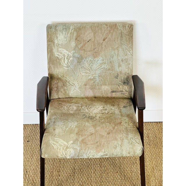 Wood Vintage Lounge Chair in Dark Wood and Floral Patterned Fabric, 1960s For Sale - Image 7 of 14