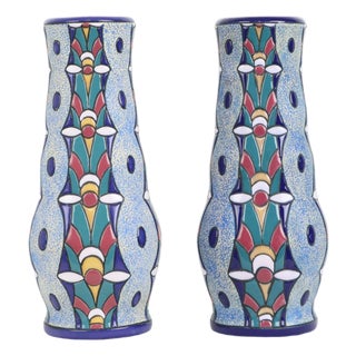 Art Deco Ceramic Amphora Vases with Enamel, 1915, Set of 2 For Sale