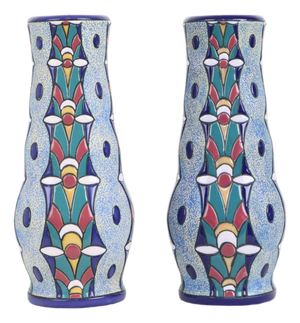 Art Deco Ceramic Amphora Vases with Enamel, 1915, Set of 2
