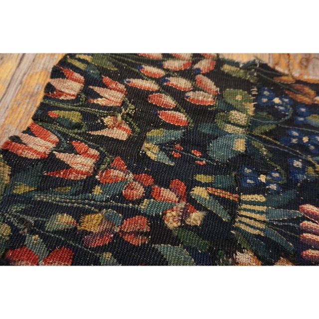 Textile Antique Tapestry Square MilleFleurs Tapestry Fragment Wool Black Textile Art For Sale - Image 7 of 8
