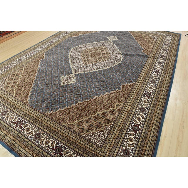 Farmhouse Tabriz Mahi Rug 10'1'' X 14'5'' Blue Wool Traditional Hand-Knotted Carpet For Sale - Image 3 of 15