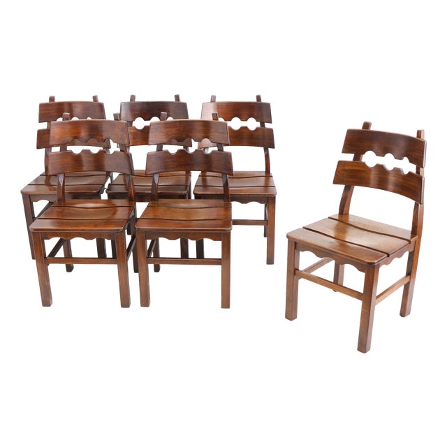 Brutalist Razor Back Chairs by Henning Kjaernulf, 1970, Set of 6 For Sale