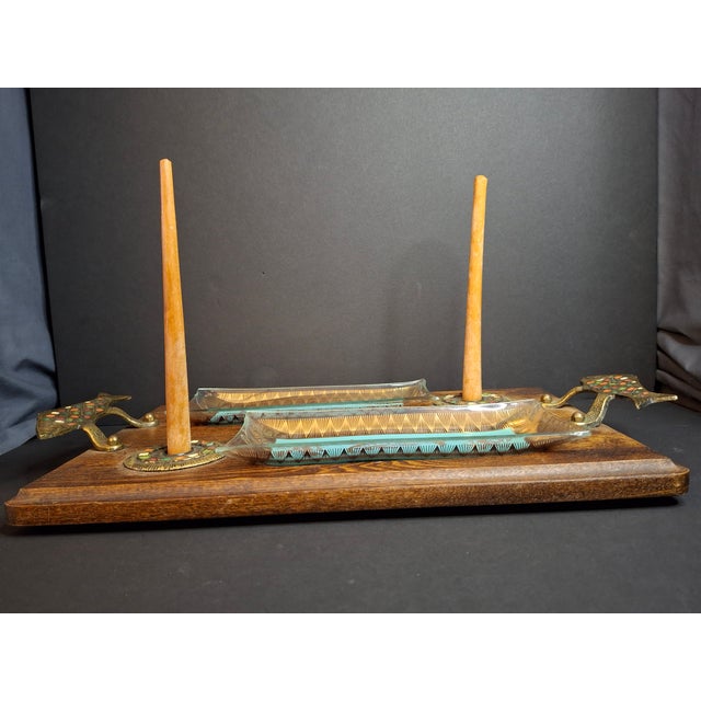 Rare Complete Vintage 1950s Israel Bagel & Lox Serving Wood Tray Judaica For Sale In Boston - Image 6 of 18