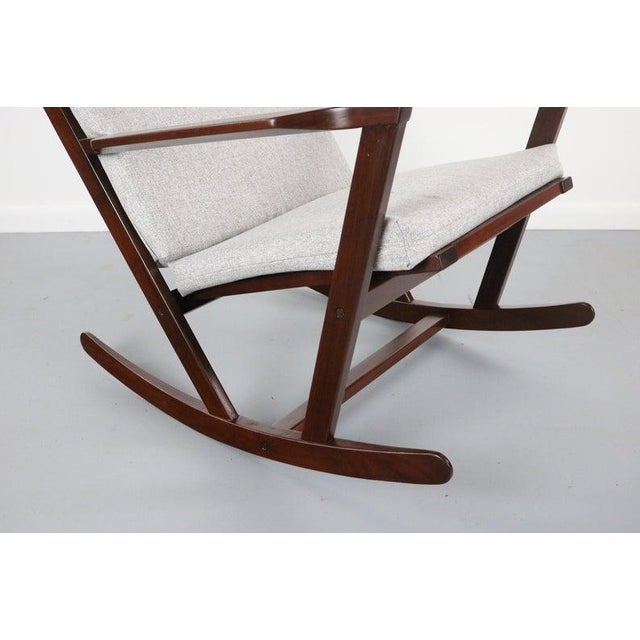 Frem Rojle Danish Modern Rocking Chair by Poul Volther for Frem Rojle on a Sculpted Afromosia frame w/ new Knit Upholstery, Denmark For Sale - Image 4 of 6