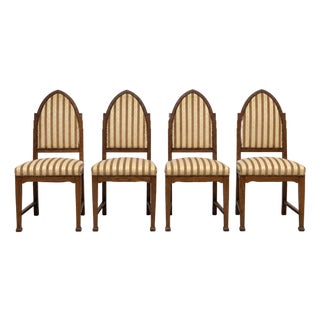 Set of Four - Amsterdam School Art Deco Oak Dining Chairs, Netherlands, C. 1930s For Sale