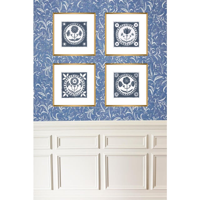 Folk Art 12x12" Framed Navy Blue and White Anemone Flower Art Print Botanical Wall Decor For Sale - Image 3 of 3