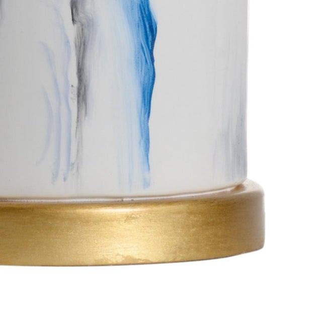 Ceramic Cylinder Table Lamp With A Hand Painted Design And Gold Leaf Mounting. Clean with a dry cloth