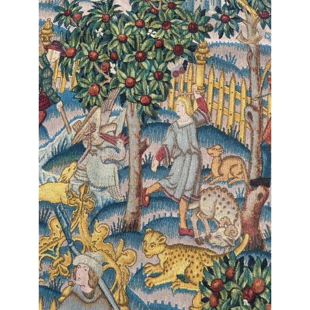 French Screen-Printed Silk Tapestry with Enchanted Park in the style of Aubusson, 1950s For Sale - Image 10 of 18