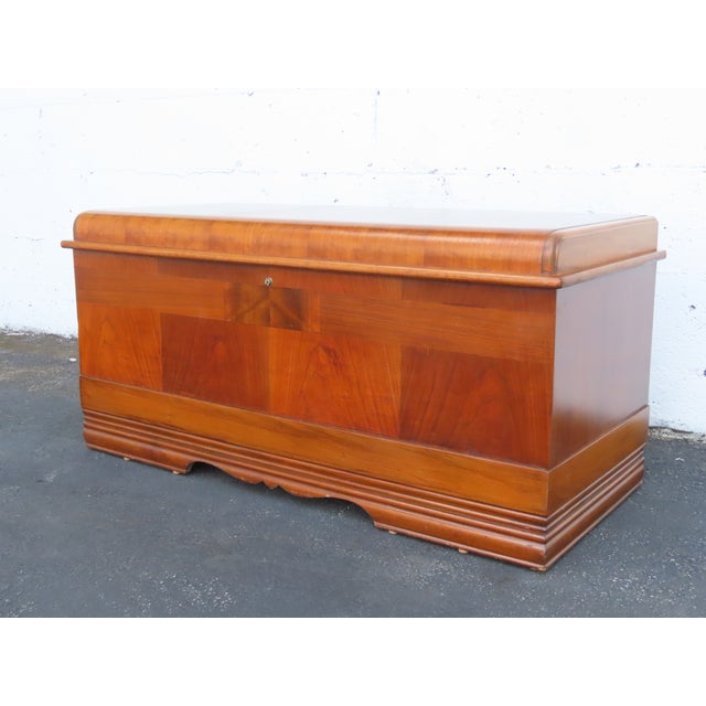Art Deco Cavalier Art Deco Waterfall Inlay Small Cedar Chest Blanket Trunk 6884 For Sale - Image 3 of 12