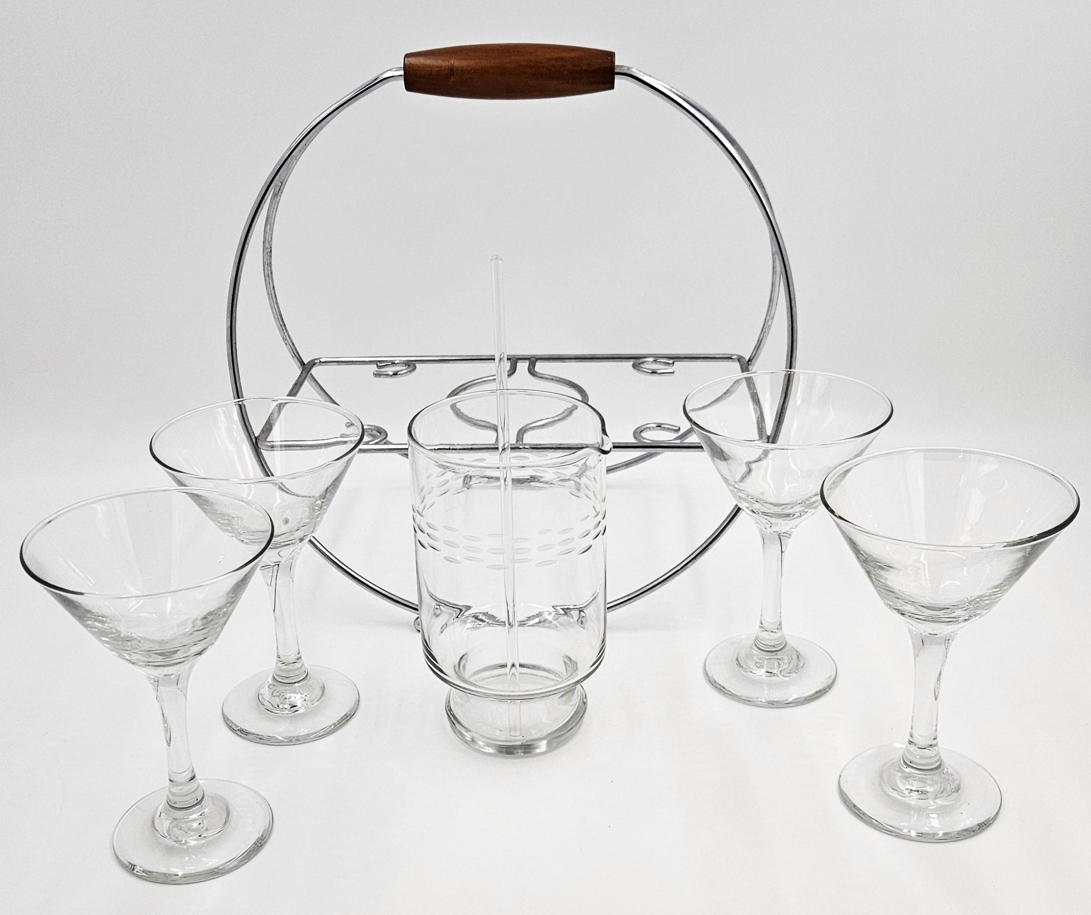 1960s Chrome Martini Caddy + Crystal Martini Pitcher + Martini