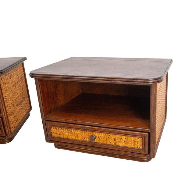 1970s Nightstands in Rattan & Elm, 1970s, Set of 2 For Sale - Image 5 of 13