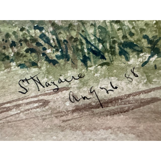 Late 19th Century Attributed to Frank Henry Mason St Nazaire 1888 Coastal Tower Watercolor For Sale - Image 5 of 7