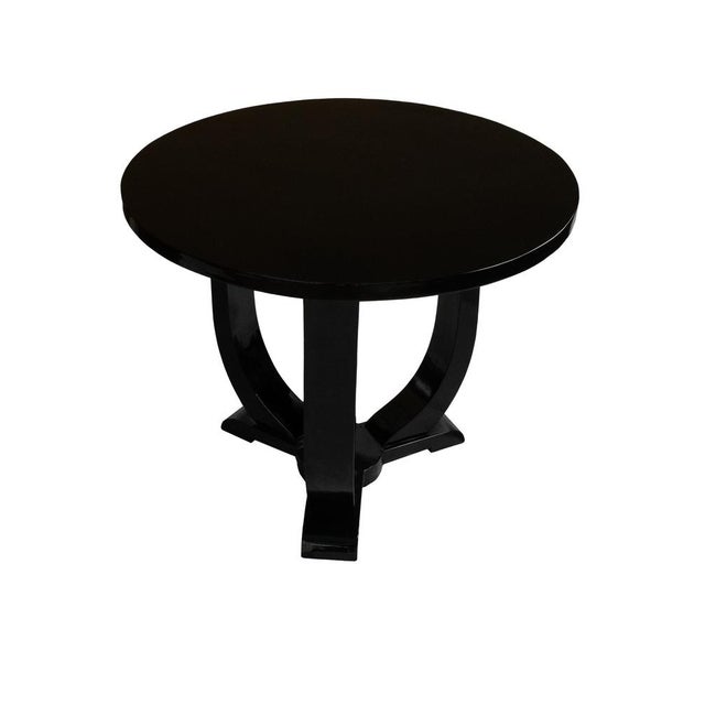 Wood Art Deco Round Pedestal Black Lacquer Table, 1930s For Sale - Image 7 of 12